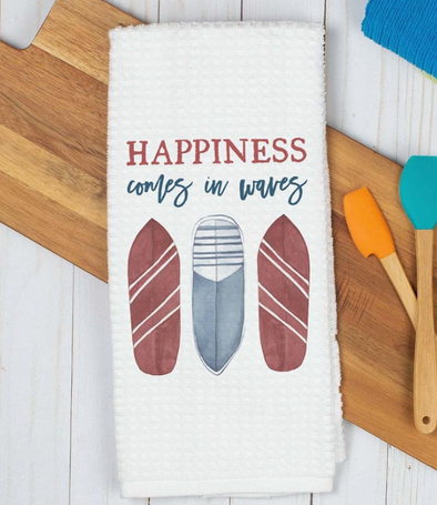 Happiness Comes in Waves Kitchen Towel